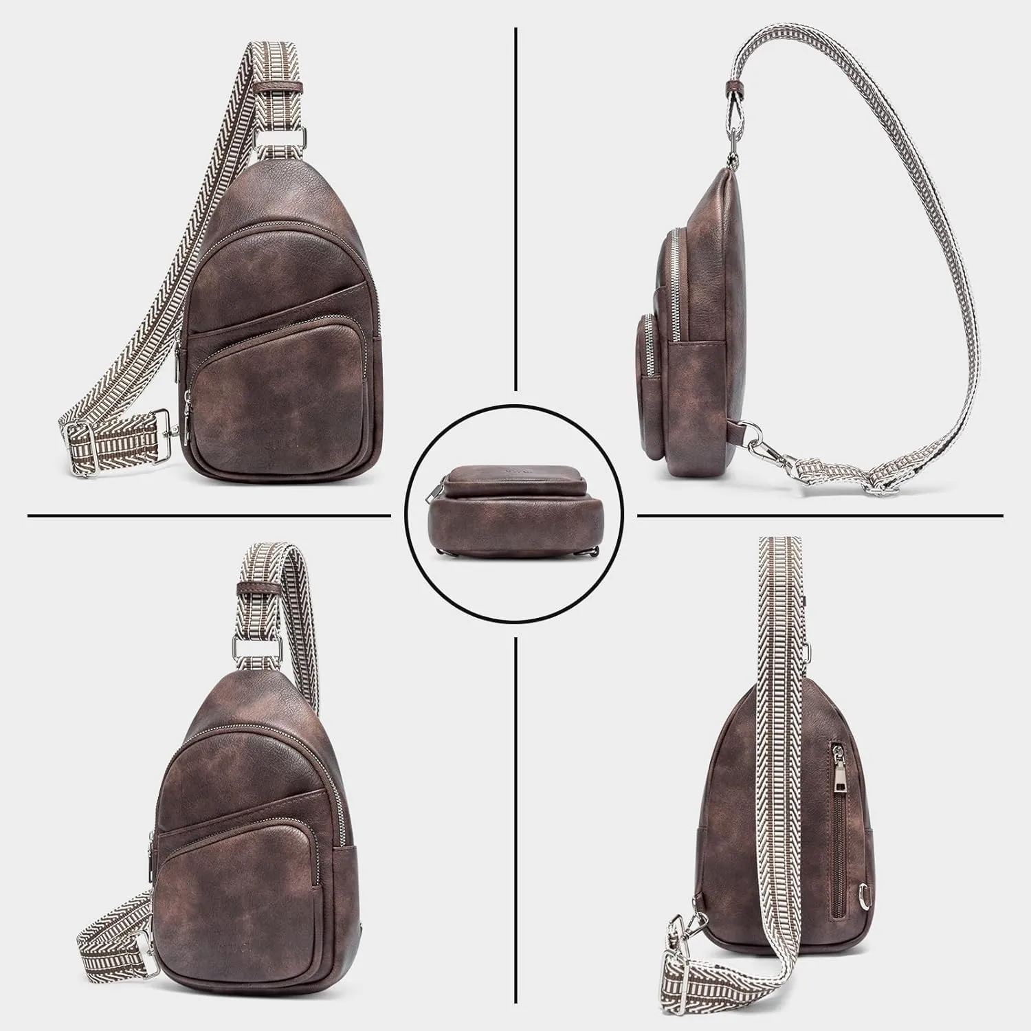 CLUCI Small Sling Bag for Women, Vegan Leather Fanny Pack Crossbody Bags for Women, Chest Bag With Guitar Strap