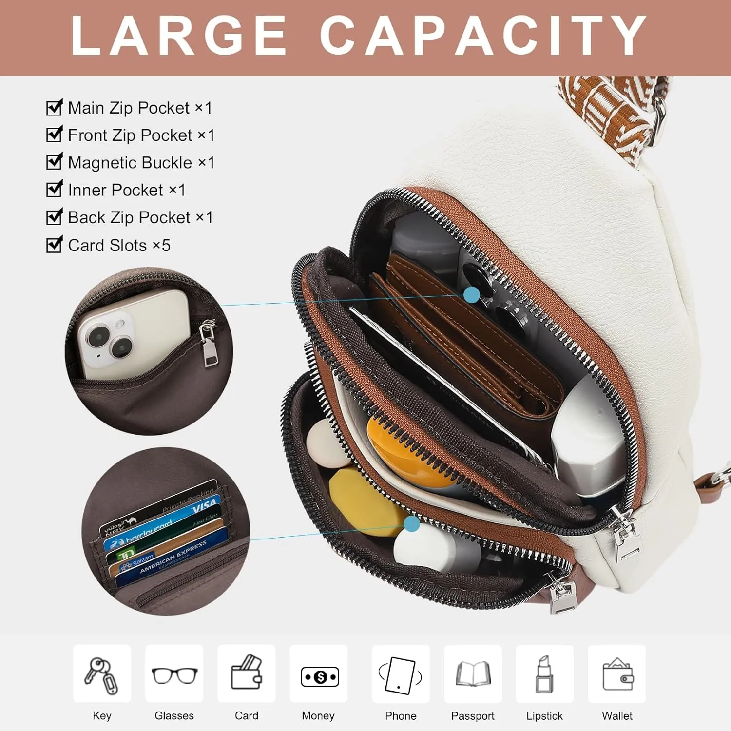 CLUCI Small Sling Bag for Women, Vegan Leather Fanny Pack Crossbody Bags for Women, Chest Bag With Guitar Strap