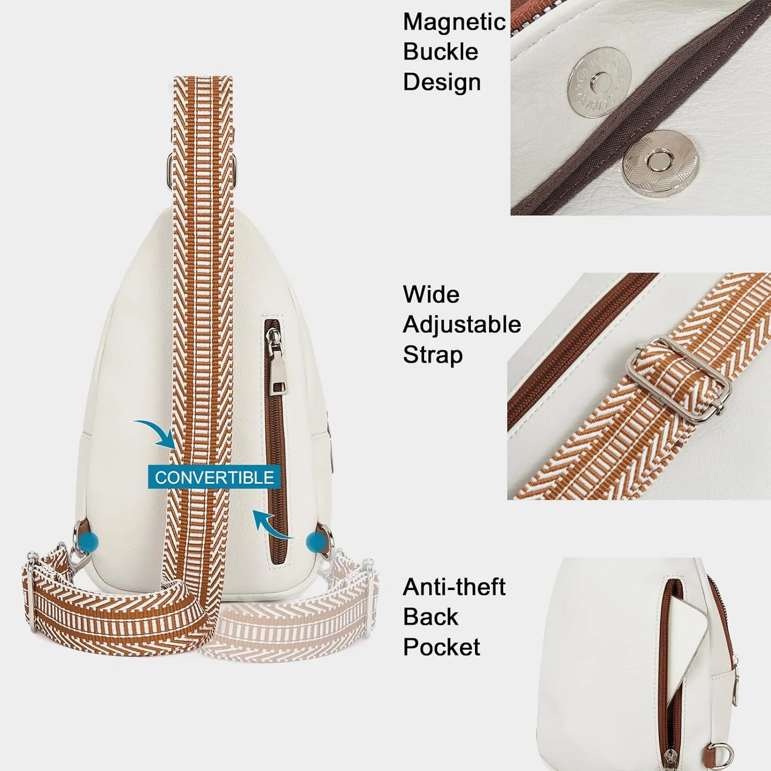 CLUCI Small Sling Bag for Women, Vegan Leather Fanny Pack Crossbody Bags for Women, Chest Bag With Guitar Strap