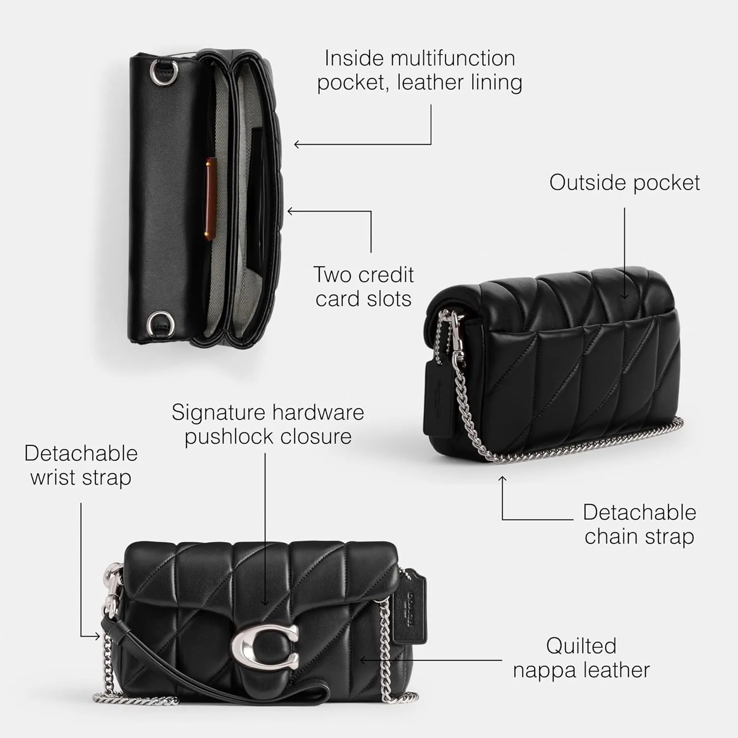Coach Women's Quilted Pillow Leather Tabby Wristlet with Chain