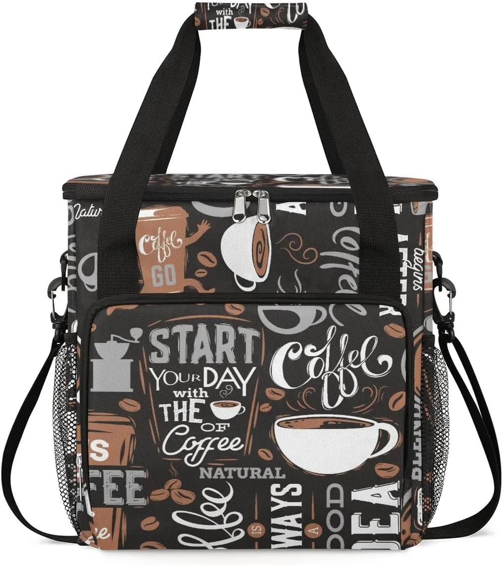 coffee cup coffee beans gray Coffee Maker Carring Bag Travel Carrying Storage Tote Bag Compatible Portable Single Serve Coffee Brewer Case with Pockets for K-cup Pods