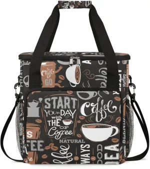 coffee cup coffee beans gray Coffee Maker Carring Bag Travel Carrying Storage Tote Bag Compatible Portable Single Serve Coffee Brewer Case with Pockets for K-cup Pods