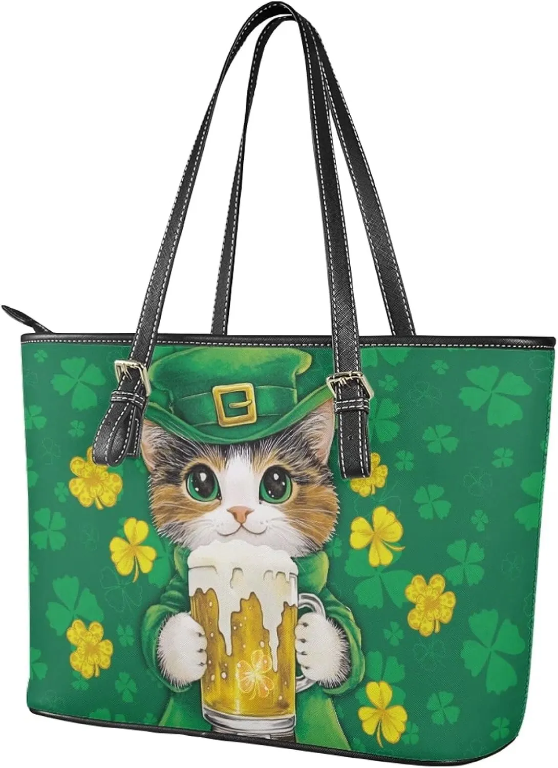 Coldinair Christmas Leather Tote Bag for Women with Zipper Large Shoulder Tote Bag Shopping Casual Travel Bag Handbag Purse