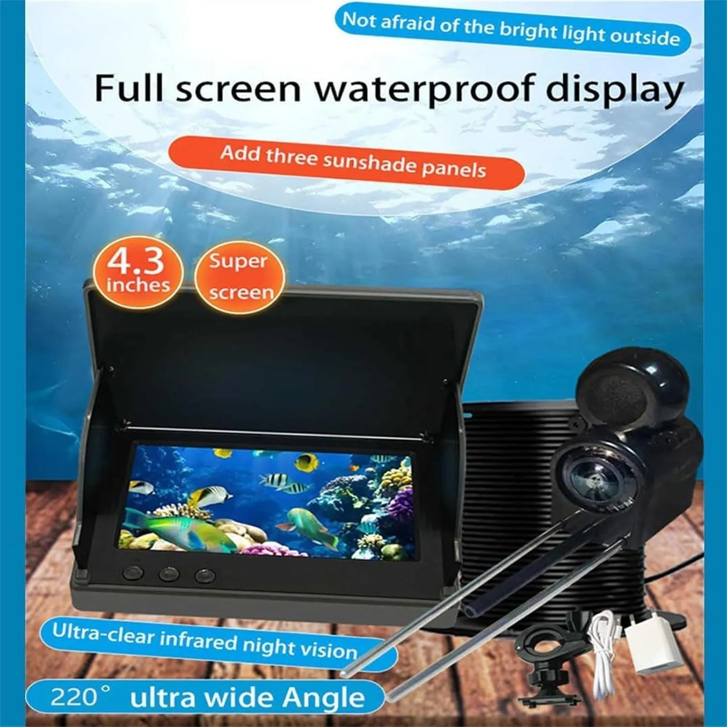 Colitt - Underwater Fishing Camera, Ice Fishing Camera with Night Vision Light, Fish Finder with 4.3inch IPS Display, 220° Wide Angle, for Lake, Boat, Ice Fishing