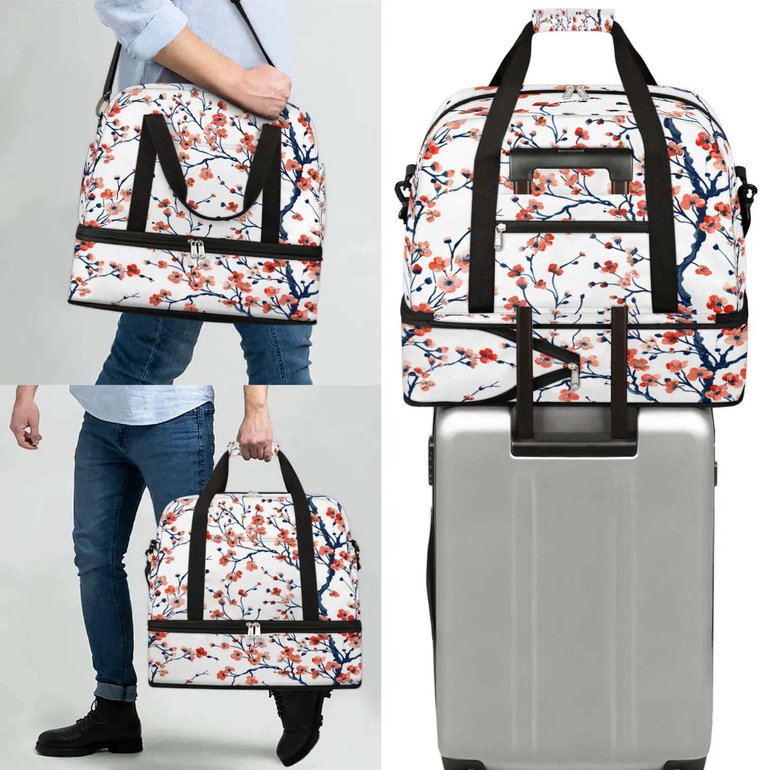 Colorful Flora Printing Beauty Travel Duffle Bag, Collapsible Travel Bag Sports Gym Bag With Shoes Compartment Weekender Bag Overnight Bag For Women Men