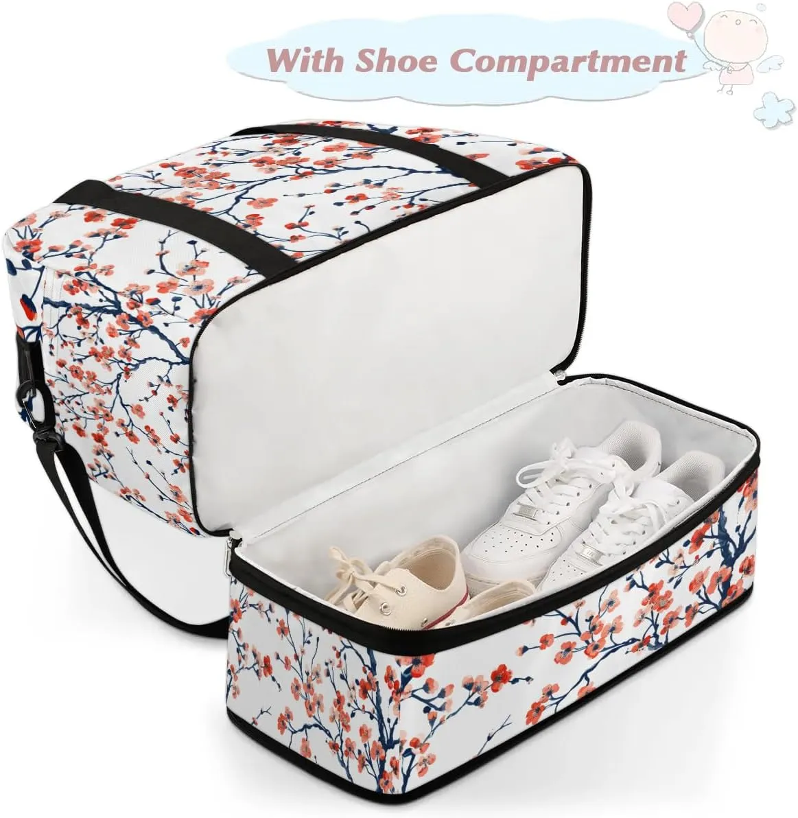 Colorful Flora Printing Beauty Travel Duffle Bag, Collapsible Travel Bag Sports Gym Bag With Shoes Compartment Weekender Bag Overnight Bag For Women Men