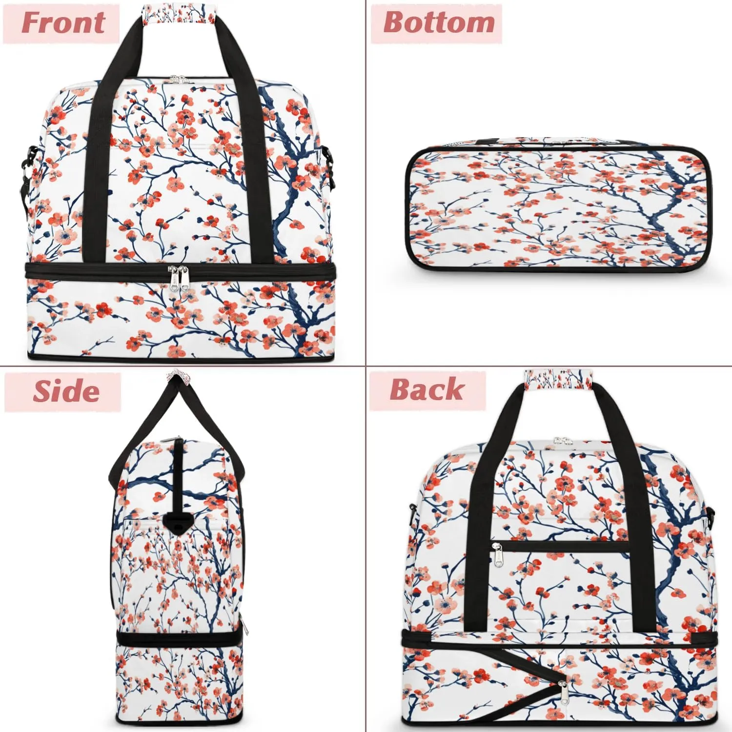 Colorful Flora Printing Beauty Travel Duffle Bag, Collapsible Travel Bag Sports Gym Bag With Shoes Compartment Weekender Bag Overnight Bag For Women Men