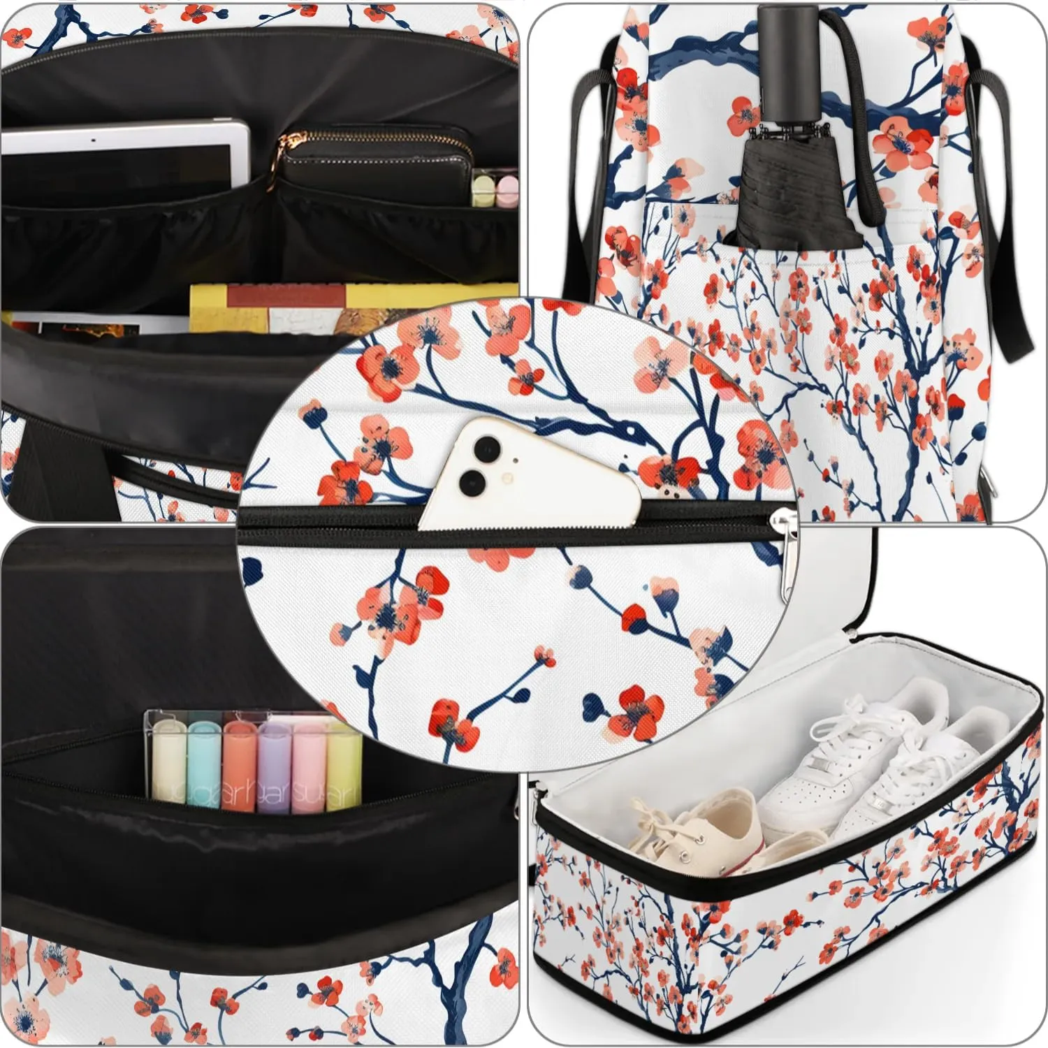 Colorful Flora Printing Beauty Travel Duffle Bag, Collapsible Travel Bag Sports Gym Bag With Shoes Compartment Weekender Bag Overnight Bag For Women Men