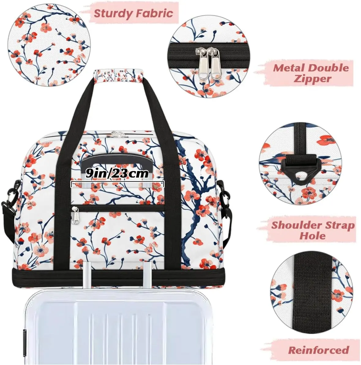 Colorful Flora Printing Beauty Travel Duffle Bag, Collapsible Travel Bag Sports Gym Bag With Shoes Compartment Weekender Bag Overnight Bag For Women Men