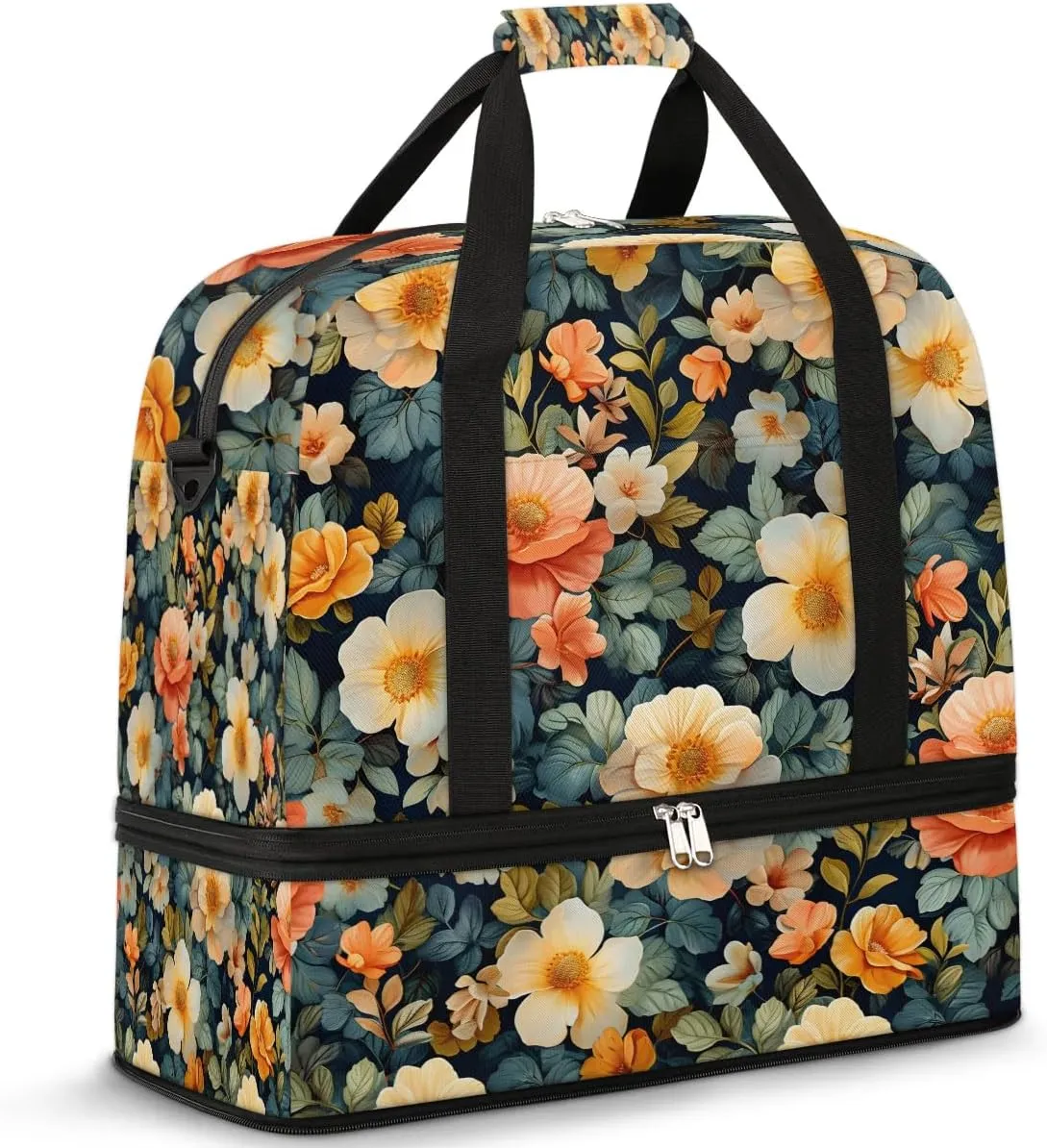 Colorful Flower Fancy Patterns Travel Duffle Bag, Collapsible Travel Bag Sports Gym Bag With Shoes Compartment Weekender Bag Overnight Bag For Women Men
