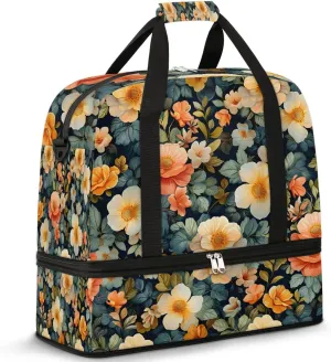 Colorful Flower Fancy Patterns Travel Duffle Bag, Collapsible Travel Bag Sports Gym Bag With Shoes Compartment Weekender Bag Overnight Bag For Women Men