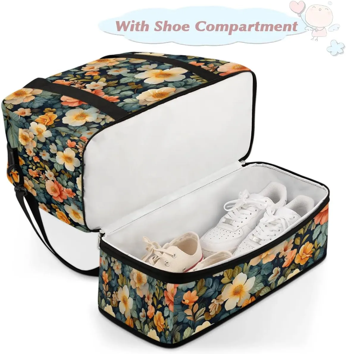 Colorful Flower Fancy Patterns Travel Duffle Bag, Collapsible Travel Bag Sports Gym Bag With Shoes Compartment Weekender Bag Overnight Bag For Women Men