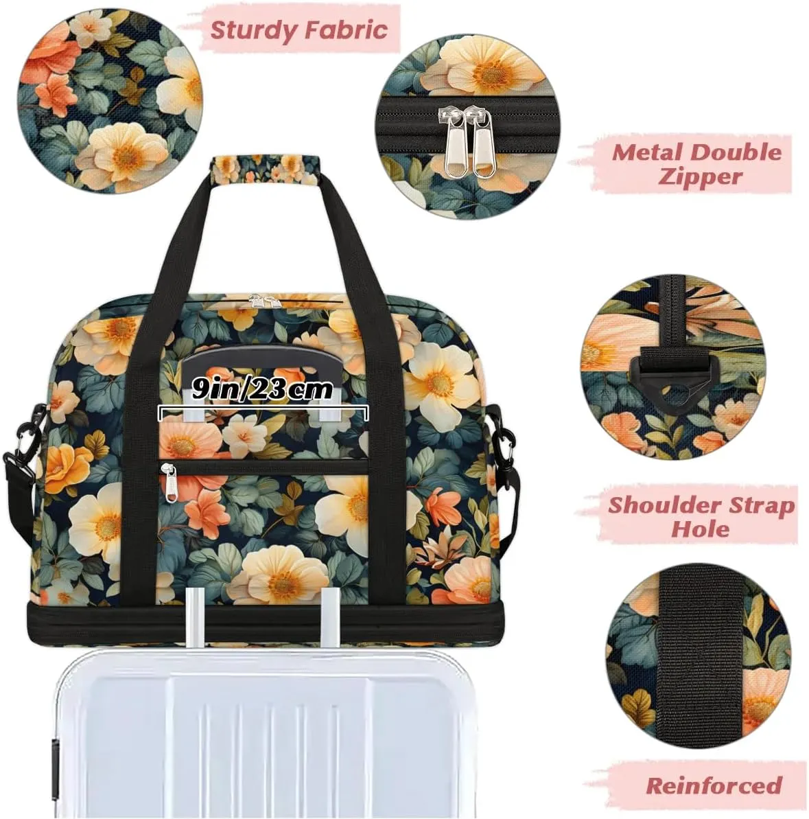 Colorful Flower Fancy Patterns Travel Duffle Bag, Collapsible Travel Bag Sports Gym Bag With Shoes Compartment Weekender Bag Overnight Bag For Women Men