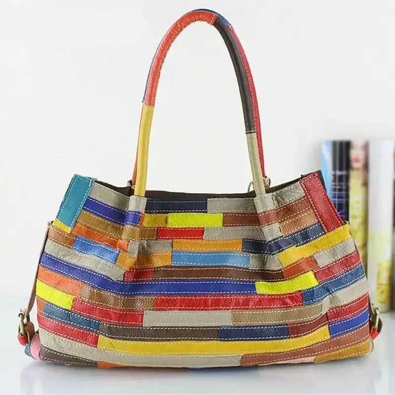 Colorful Patchwork Leather Tote Bag