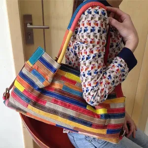 Colorful Patchwork Leather Tote Bag