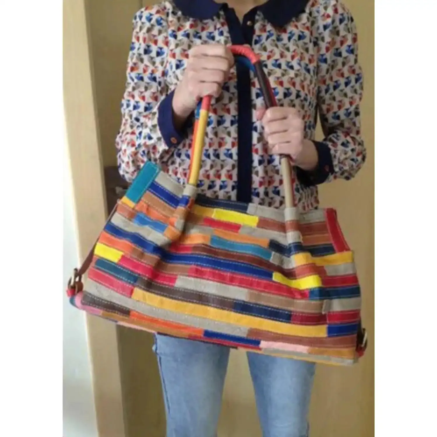 Colorful Patchwork Leather Tote Bag