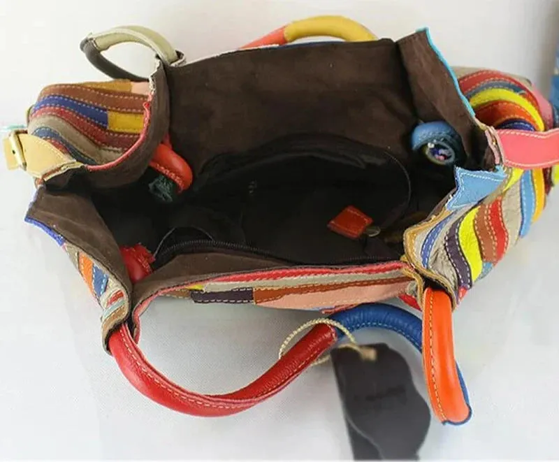 Colorful Patchwork Leather Tote Bag