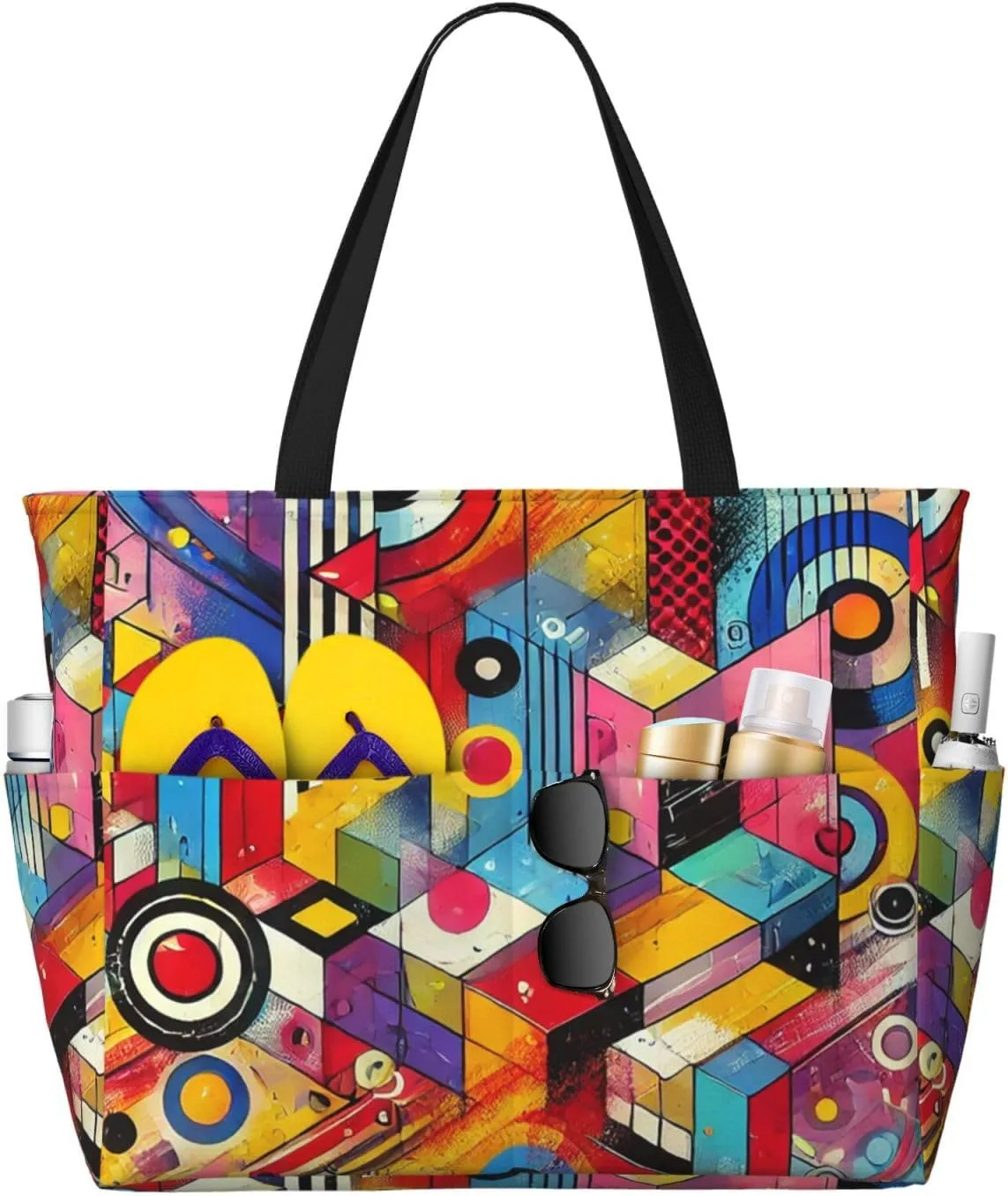 Colorful Pop Art Painting Print 28L Beach Tote Bag, Water-resistant Travel Tote, Lightweight Gym & Camping Carryall
