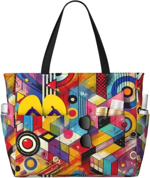 Colorful Pop Art Painting Print 28L Beach Tote Bag, Water-resistant Travel Tote, Lightweight Gym & Camping Carryall