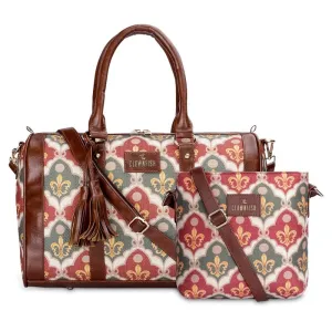 Combo: Lorna & Aahna Handbag & Crossbody Sling Bag - Lightweight, Durable | 16L | Pink-Rangoli Design