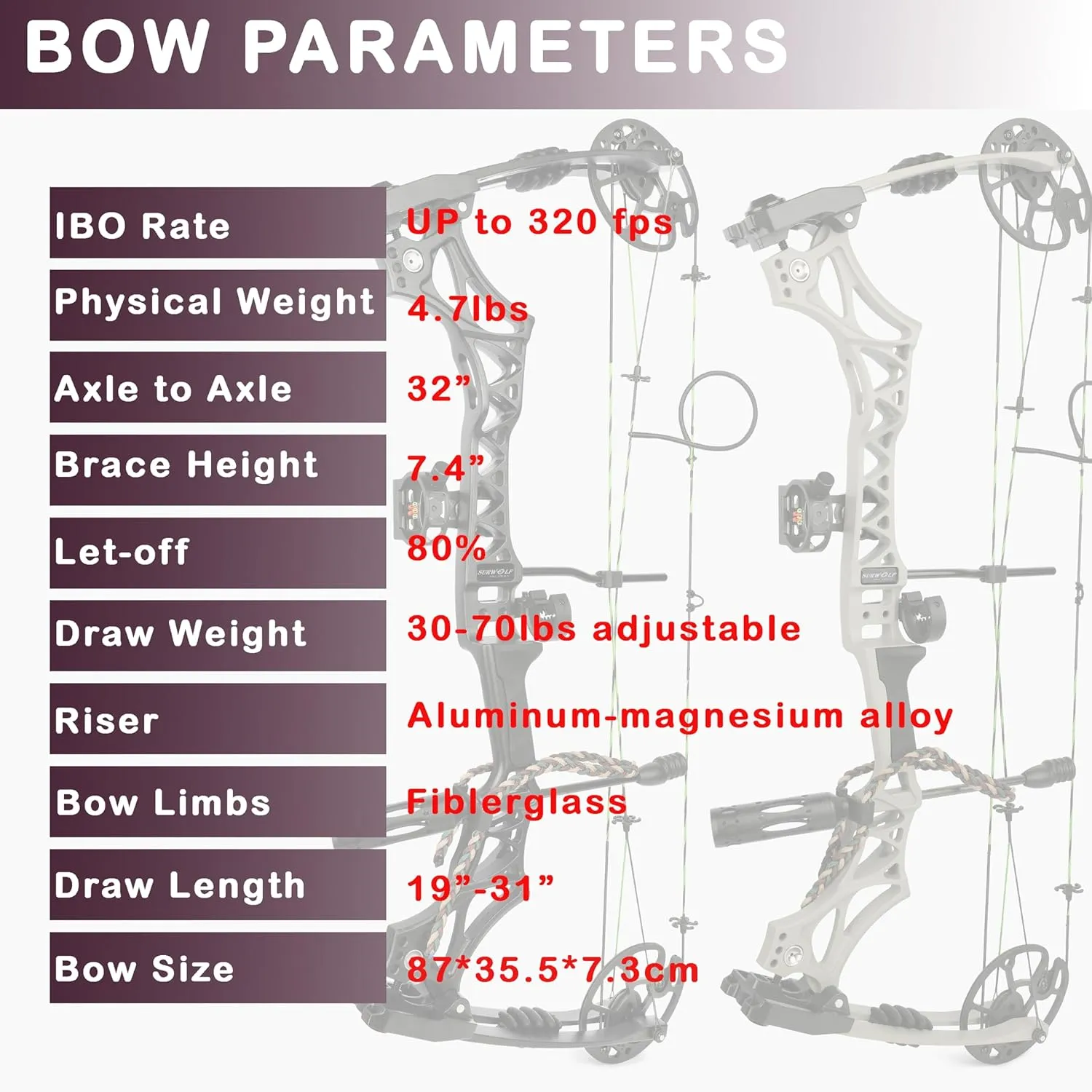 Compound Bow Kit, Hunting and Target, Limb Made in USA,Draw Weight 30-70 lbs Adjustable, Draw Length 19-31",up to IBO 320FPS Speed, Package with Archery Hunting Accessories