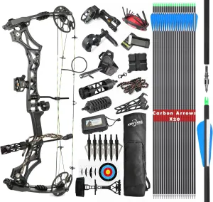 Compound Bow Kit, Hunting and Target, Limb Made in USA,Draw Weight 30-70 lbs Adjustable, Draw Length 19-31",up to IBO 320FPS Speed, Package with Archery Hunting Accessories
