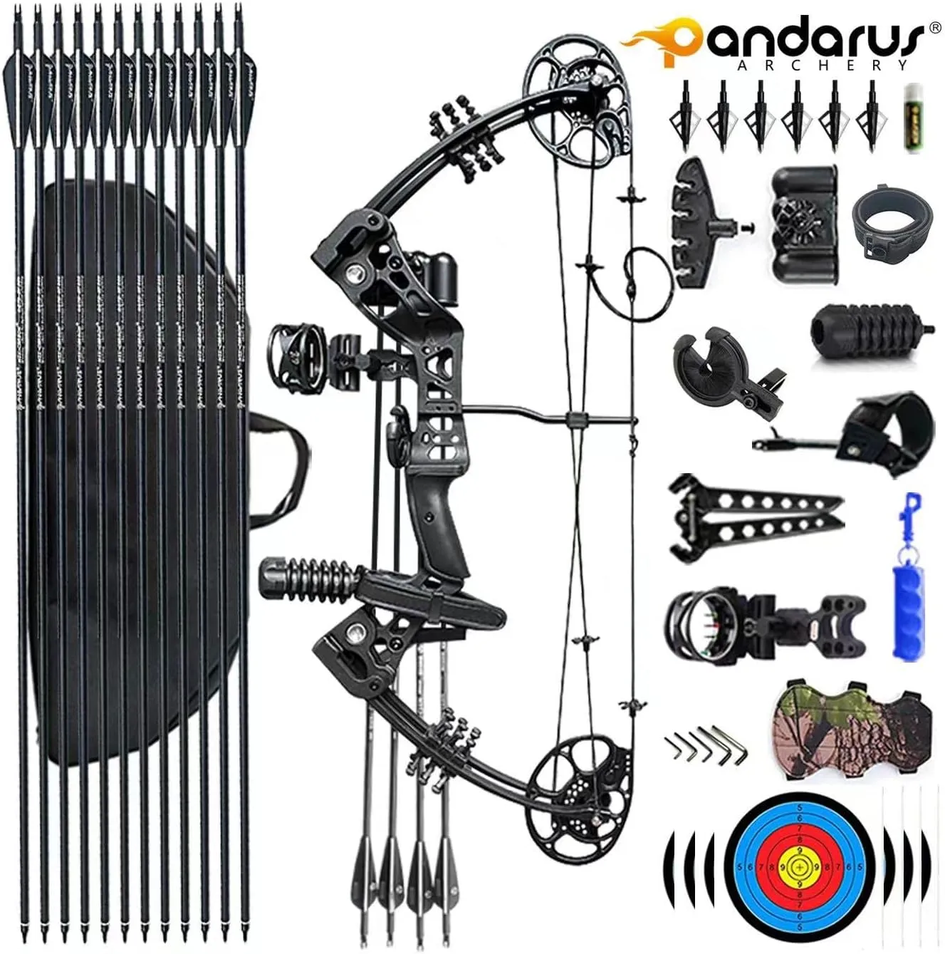 Compound Bow Set 15-45lbs for Pull Beginner and Teens Right Handed Adjustable 18"-29" Draw Length, 320 FPS Speed, Hunting Bow Archery Set New 2024