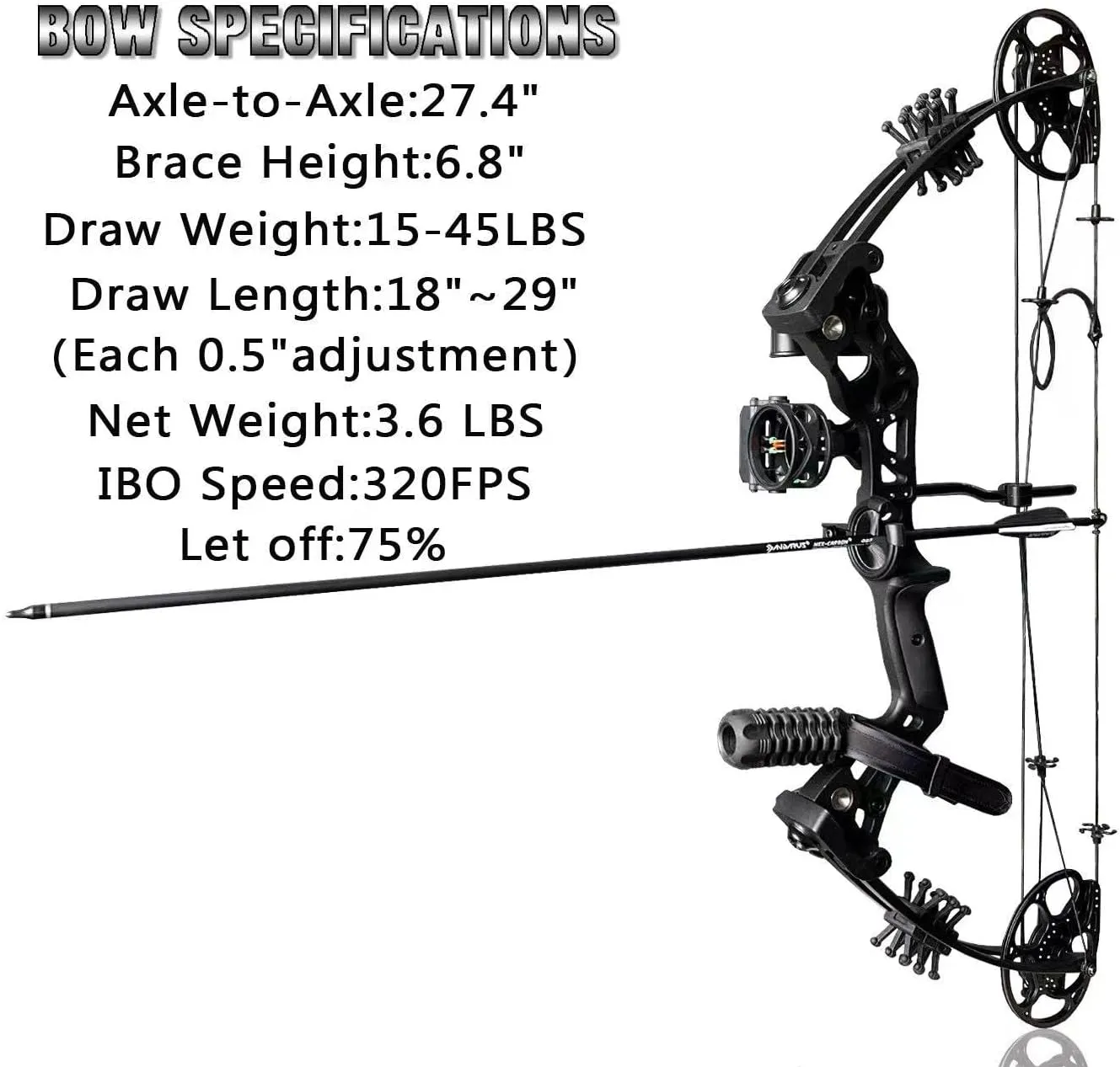 Compound Bow Set 15-45lbs for Pull Beginner and Teens Right Handed Adjustable 18"-29" Draw Length, 320 FPS Speed, Hunting Bow Archery Set New 2024