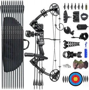 Compound Bow Set 15-45lbs for Pull Beginner and Teens Right Handed Adjustable 18"-29" Draw Length, 320 FPS Speed, Hunting Bow Archery Set New 2024