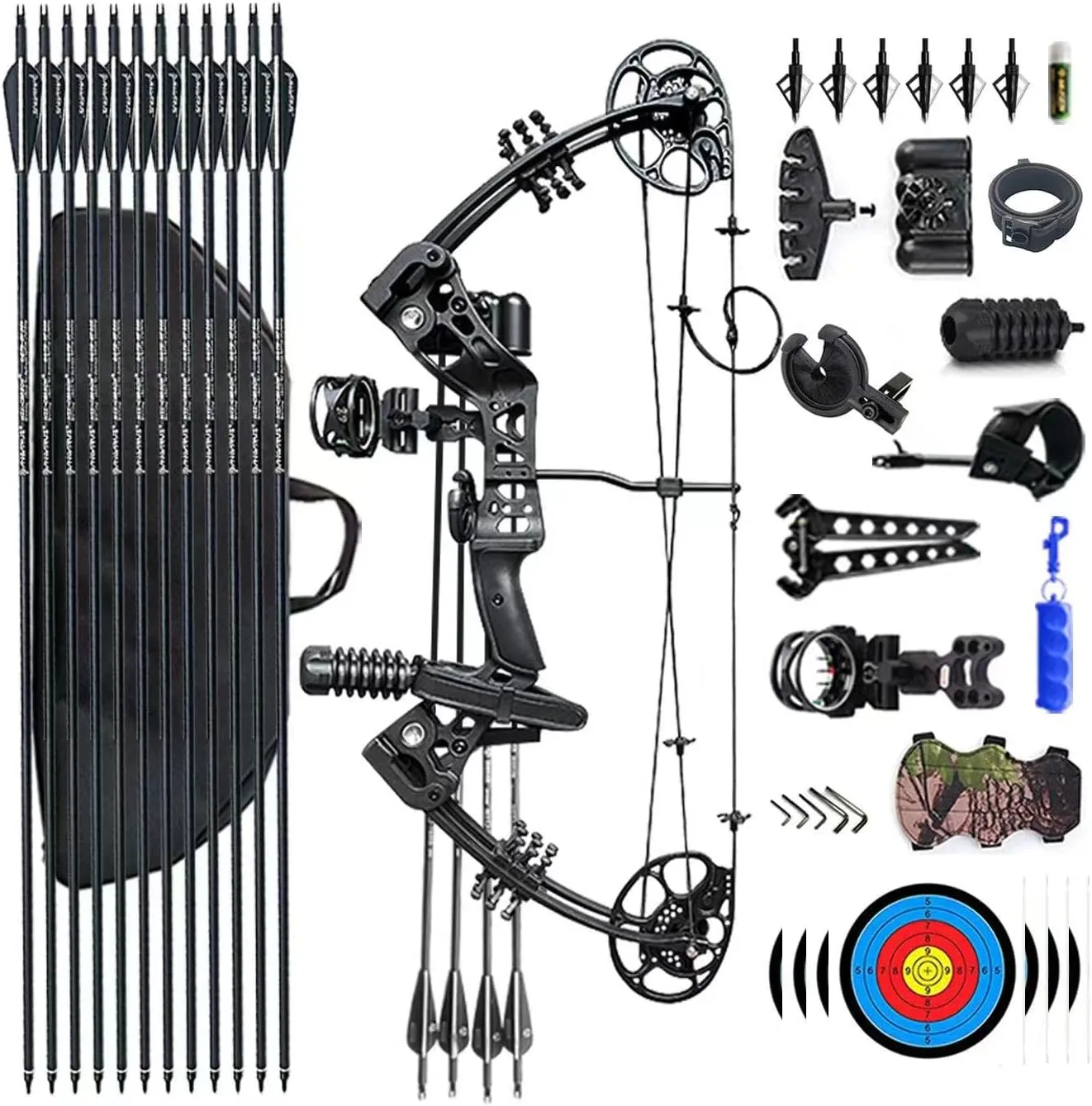Compound Bow Set 15-45lbs for Pull Beginner and Teens Right Handed Adjustable 18"-29" Draw Length, 320 FPS Speed, Hunting Bow Archery Set New 2024
