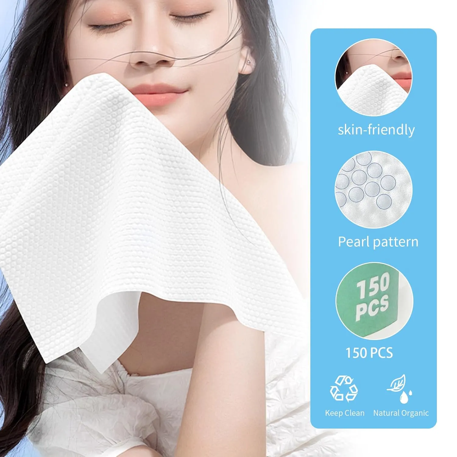 Compressed Towels, Camping Towels, Magic Cotton Wipes, Disposable Facial Towels, High-Capacity Travel/Camping/Hiking, 150Pcs/9X9" (white mesh pattern)
