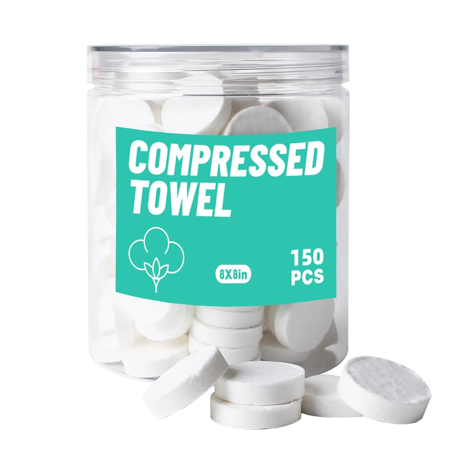 Compressed Towels, Camping Towels, Magic Cotton Wipes, Disposable Facial Towels, High-Capacity Travel/Camping/Hiking, 150Pcs/9X9" (white mesh pattern)