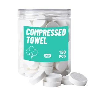 Compressed Towels, Camping Towels, Magic Cotton Wipes, Disposable Facial Towels, High-Capacity Travel/Camping/Hiking, 150Pcs/9X9" (white mesh pattern)