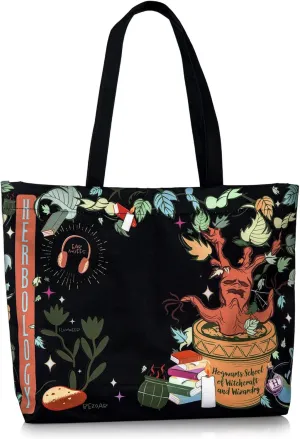 CON*QUEST Conquest Journals Harry Potter Herbology Tote Bag, Woven Polyester, Inside Pocket, Wand/Pen Loop, Snap Closure, Patterned Inner Lining, 18'' x 14'' x 4'', Officially Licensed