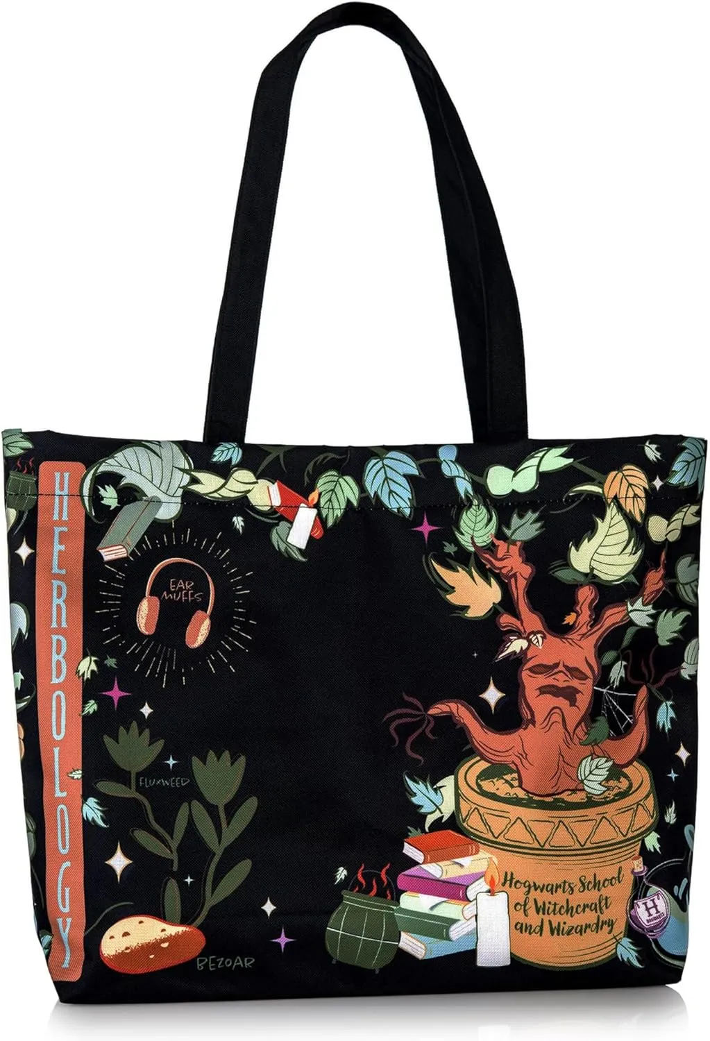 CON*QUEST Conquest Journals Harry Potter Herbology Tote Bag, Woven Polyester, Inside Pocket, Wand/Pen Loop, Snap Closure, Patterned Inner Lining, 18'' x 14'' x 4'', Officially Licensed