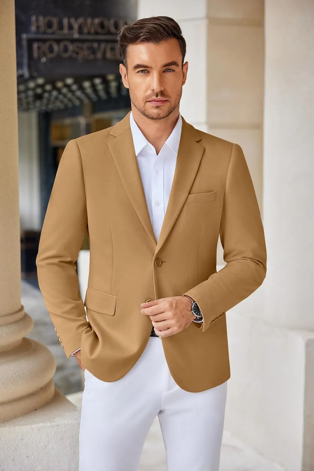 COOFANDY Men's Casual Knit Blazer Stretch Slim Fit Sport Coat Two Button Lightweight Suit Jackets