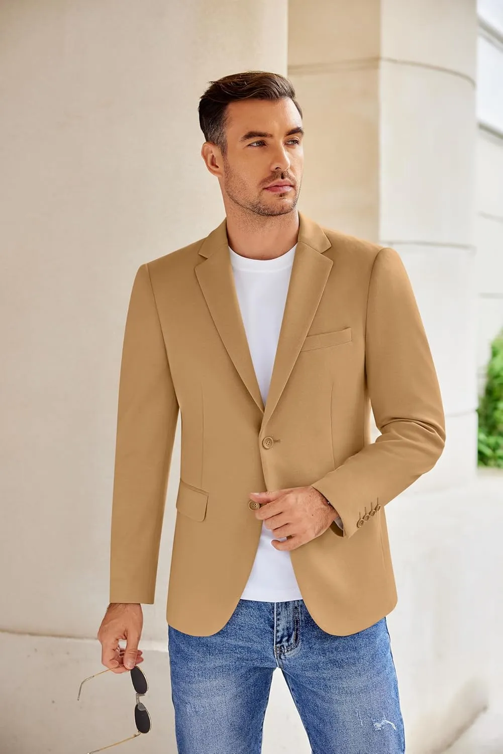 COOFANDY Men's Casual Knit Blazer Stretch Slim Fit Sport Coat Two Button Lightweight Suit Jackets