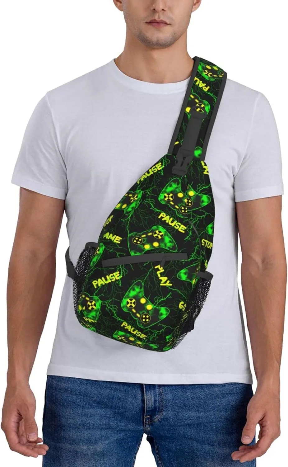 Cool green Video Game Weapon pattern Sling Bag Crossbody Travel Hiking Bags Chest Backpack Casual Shoulder Daypack for Women Men