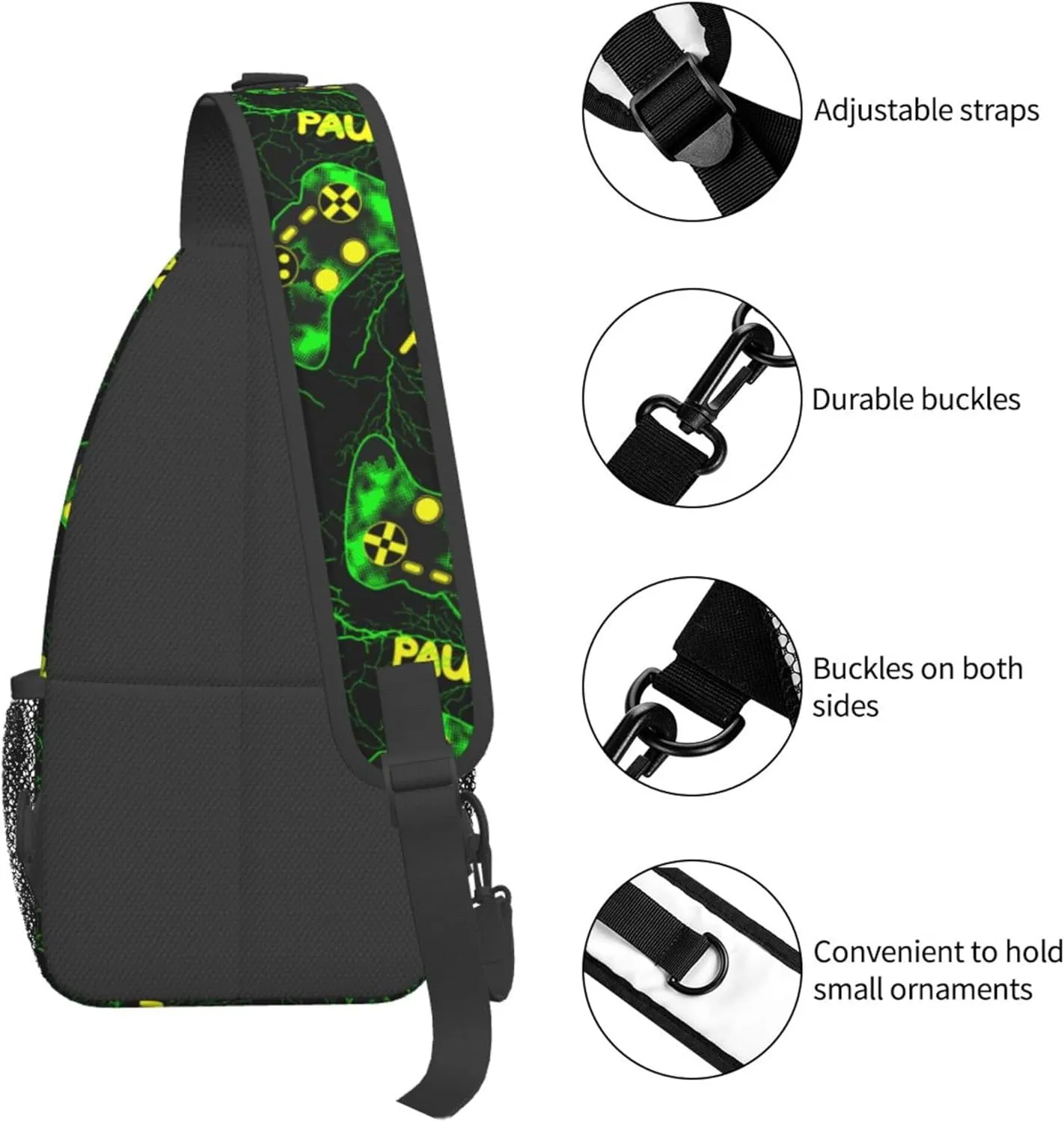 Cool green Video Game Weapon pattern Sling Bag Crossbody Travel Hiking Bags Chest Backpack Casual Shoulder Daypack for Women Men