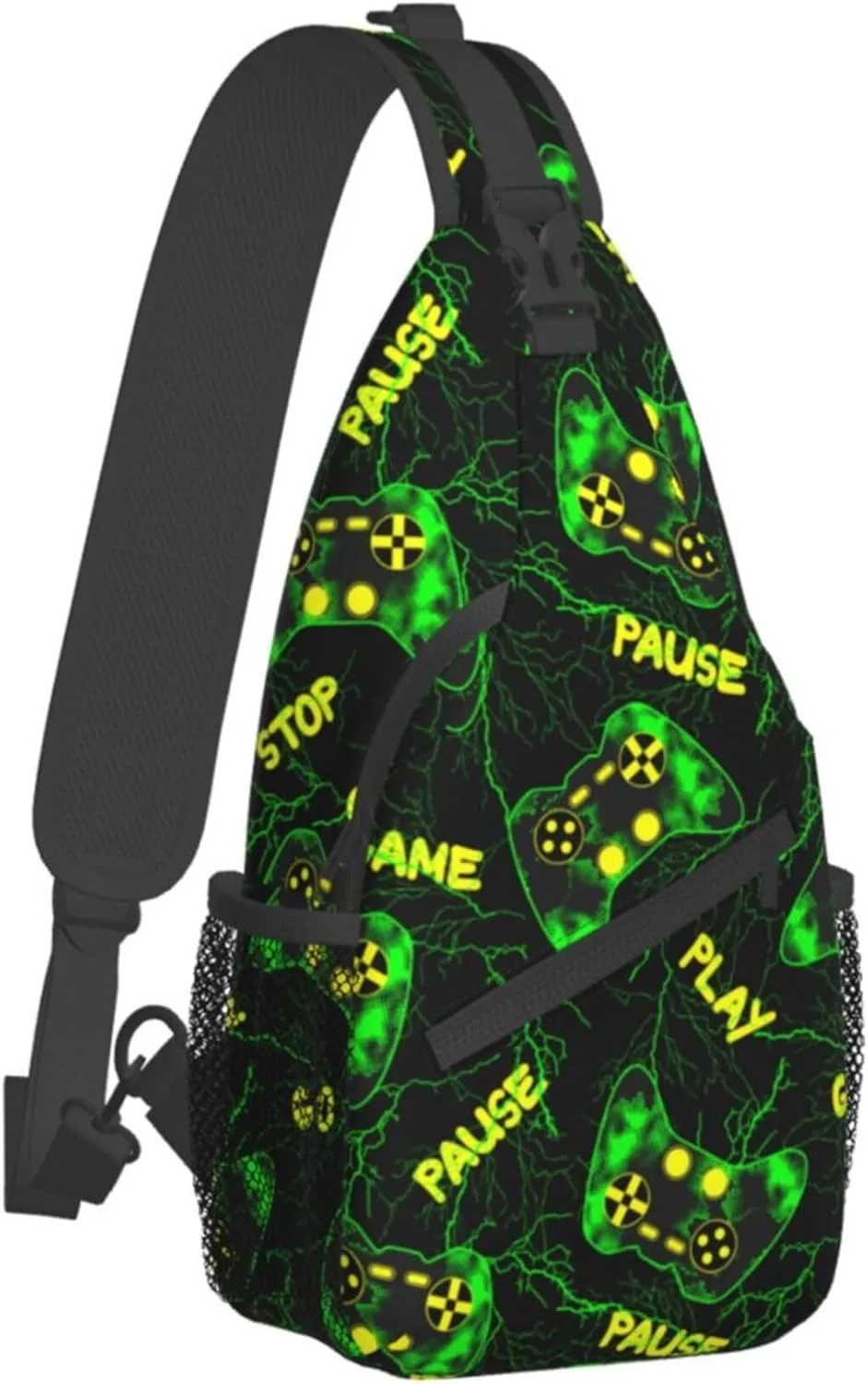 Cool green Video Game Weapon pattern Sling Bag Crossbody Travel Hiking Bags Chest Backpack Casual Shoulder Daypack for Women Men