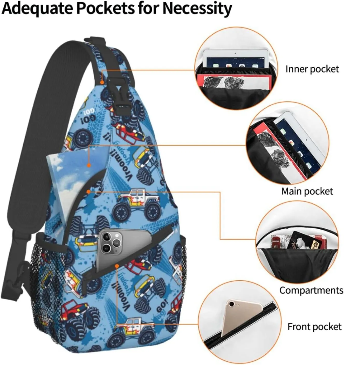 Cool Trucks Sling Backpack Chest Bag Crossbody Shoulder Bag Gym Cycling Travel Hiking Daypack For Men Women