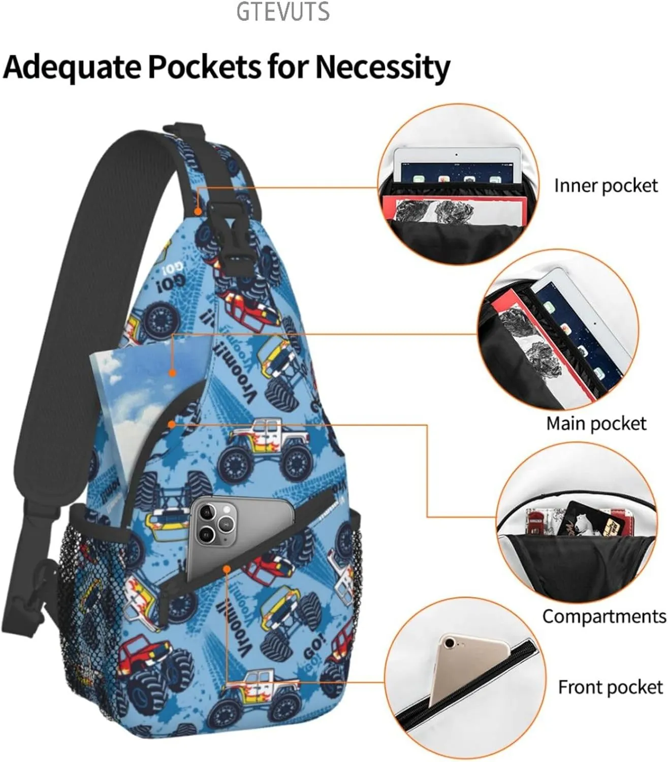 Cool Trucks Sling Backpack Chest Bag Crossbody Shoulder Bag Gym Cycling Travel Hiking Daypack For Men Women