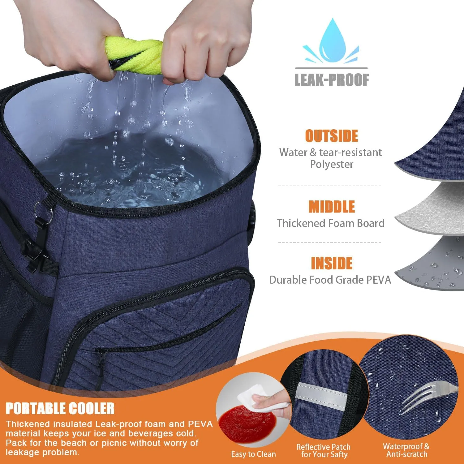 Cooler Backpack Insulated Leakproof Waterproof Backpack Cooler Bag 30/45 Cans, Large Capacity Lightweight Travel Camping Beach Backpack Cooler Ice Chest for Men and Women