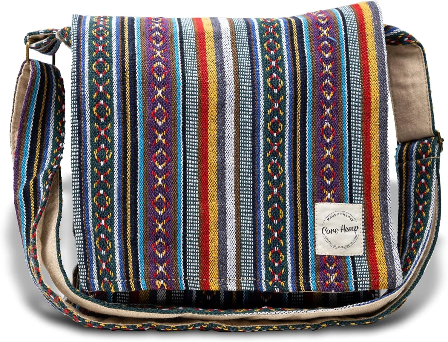 Core Hemp Crossbody Messenger Bag - Handmade In Nepal - Over-the-Shoulder Sling Bag - Unisex