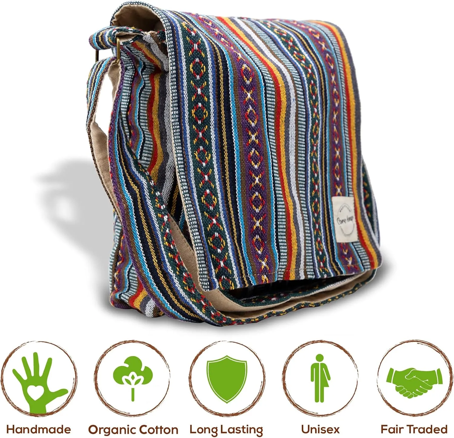 Core Hemp Crossbody Messenger Bag - Handmade In Nepal - Over-the-Shoulder Sling Bag - Unisex