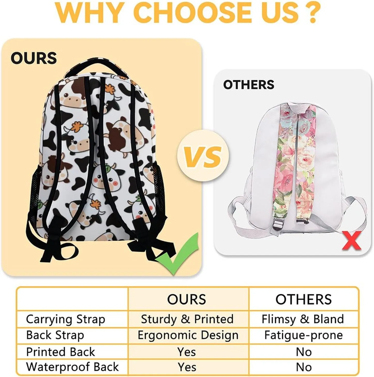Cow Backpack for Girls Boys, 16 Inch Backpacks for School, Cute, Adjustable Straps, Durable, Lightweight, Large Capacity Bookbag for Kids