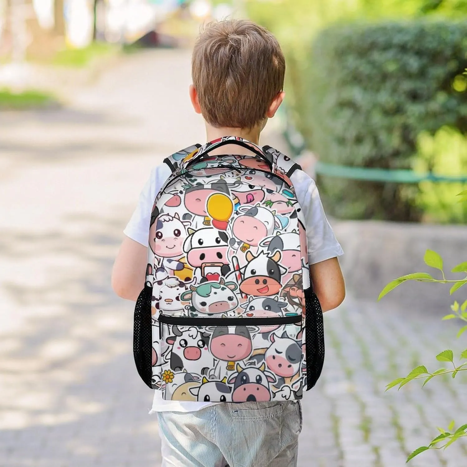 Cow Backpack for Girls Boys, 16 Inch Backpacks for School, Cute, Adjustable Straps, Durable, Lightweight, Large Capacity Bookbag for Kids