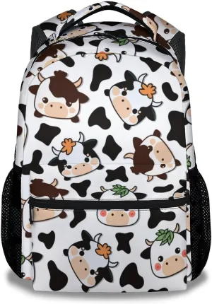 Cow Backpack for Girls Boys, 16 Inch Backpacks for School, Cute, Adjustable Straps, Durable, Lightweight, Large Capacity Bookbag for Kids