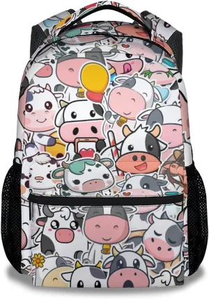 Cow Backpack for Girls Boys, 16 Inch Backpacks for School, Cute, Adjustable Straps, Durable, Lightweight, Large Capacity Bookbag for Kids