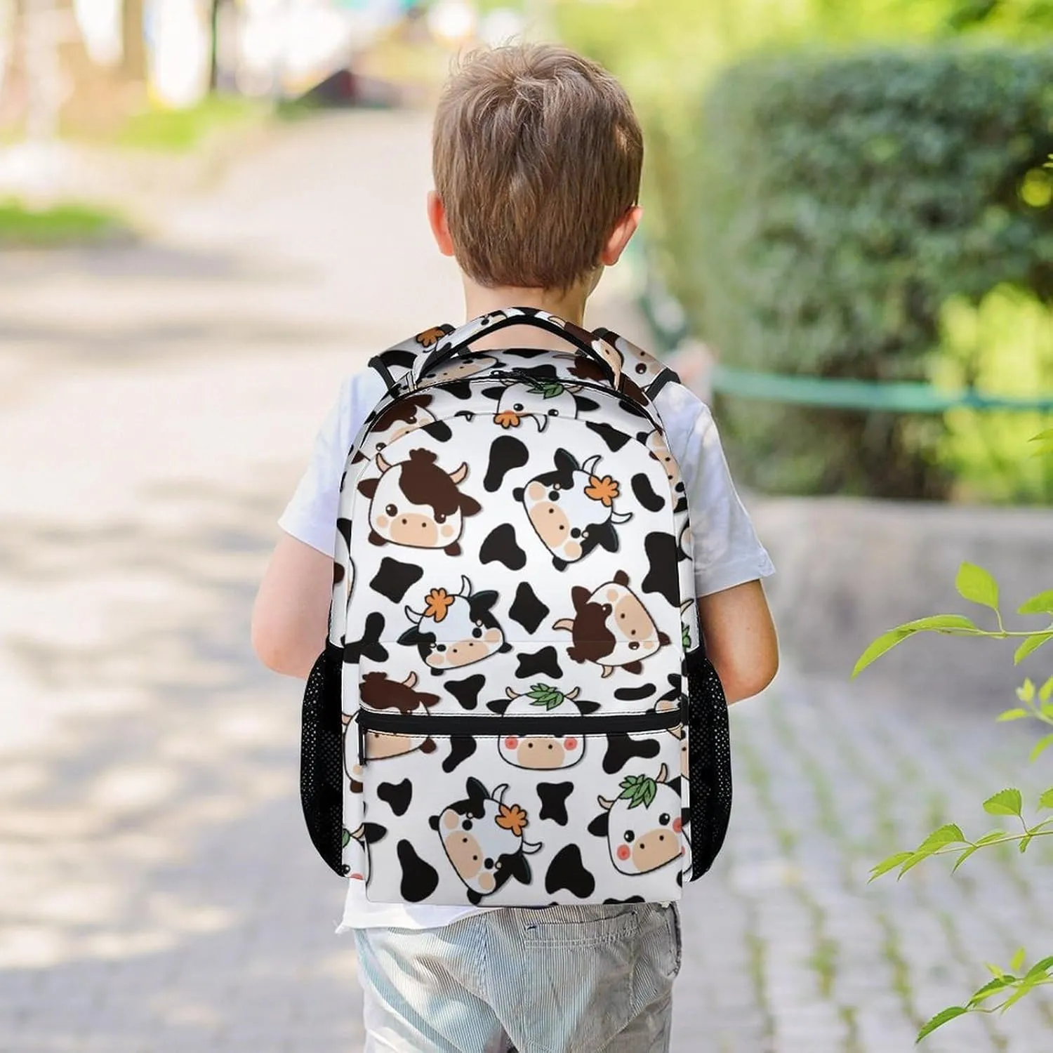 Cow Backpack for Girls Boys, 16 Inch Backpacks for School, Cute, Adjustable Straps, Durable, Lightweight, Large Capacity Bookbag for Kids